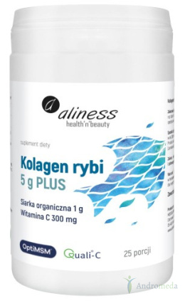 Kolagen rybi 5g PLUS siarka, OptiMSM, witamina C - 25 porcji, proszek Aliness